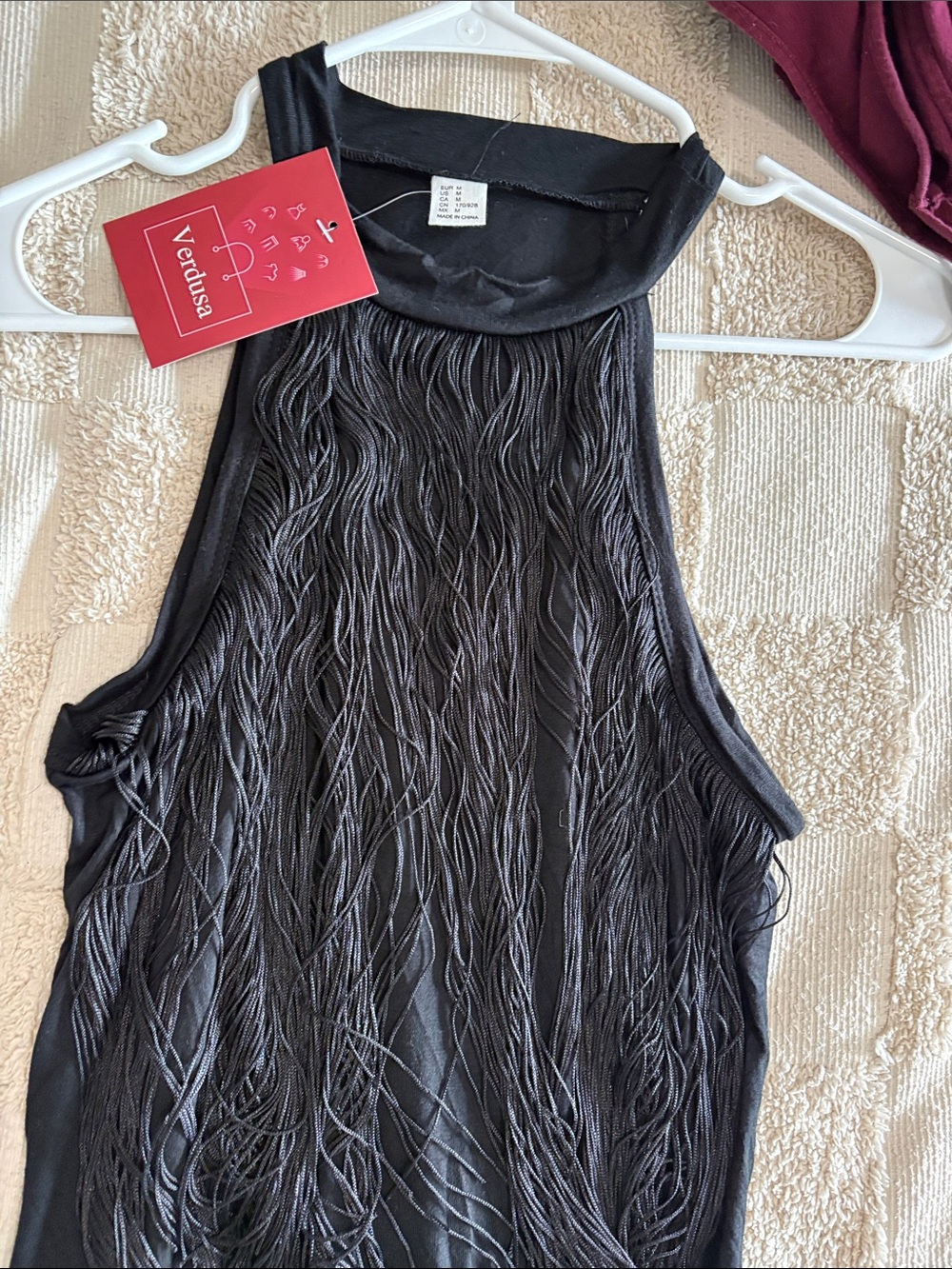 Black bodysuit with tassels